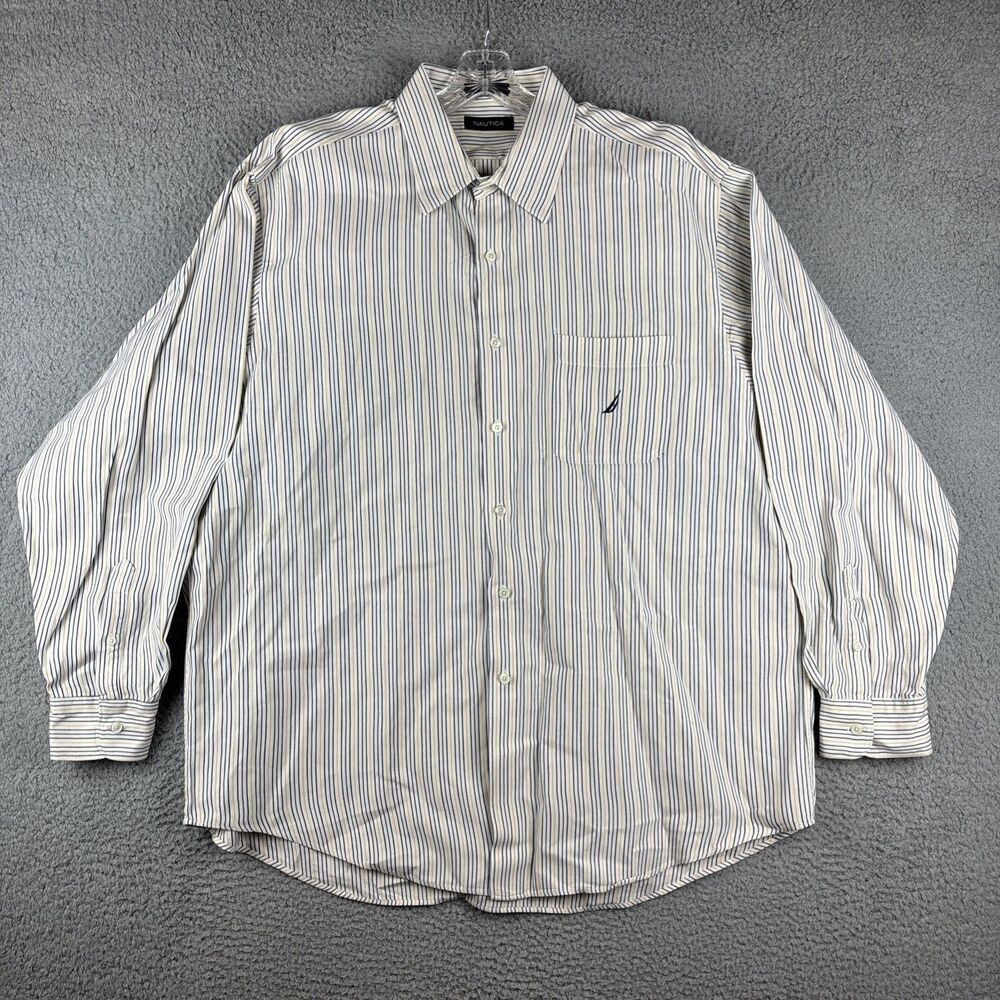 Nautica Dress Shirt Men’s XXL Blue Yellow Striped Casual Long Sleeve